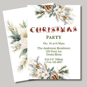 Convite Festa de Natal Vintage White e Green Greenery