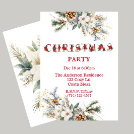 Convite Festa de Natal Vintage White e Red Greenery