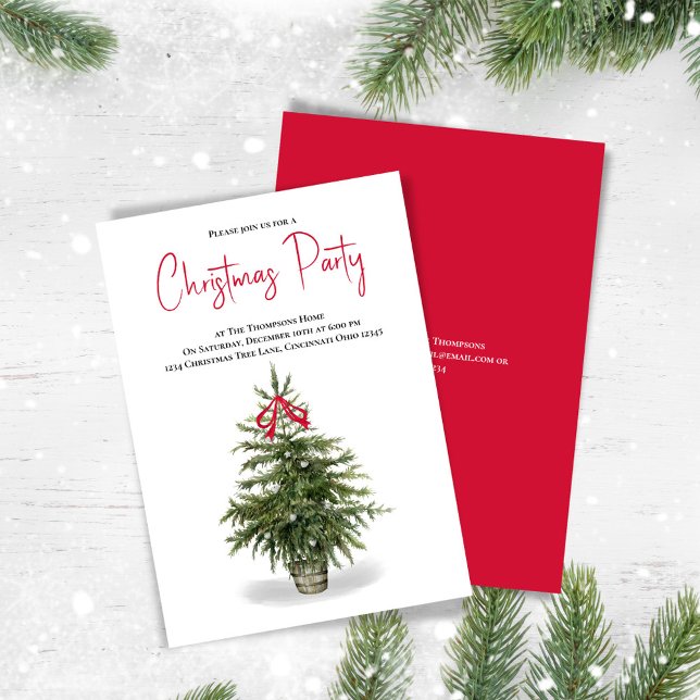 Convite Festa de Natal Watercolor (Christmas party invitation with watercolor Christmas tree)