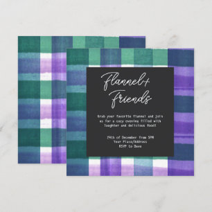 Convite Festa de Natal Watercolor Plaid Flannel & Friends