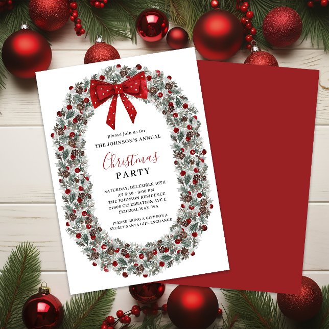 Convite Festa de Natal, Watercolor Wreath (Christmas Party Watercolor Wreath Invitation)