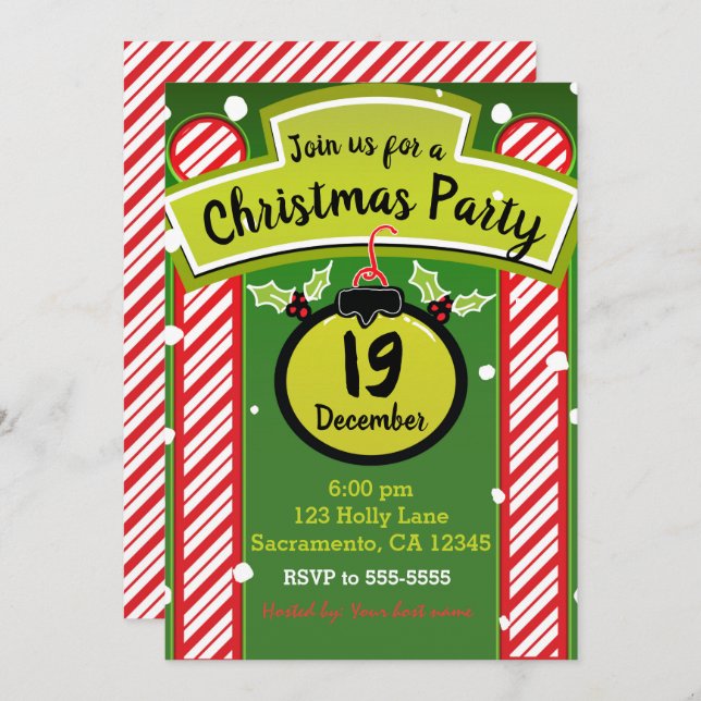 Convite Festa de Natal Whimsical Red Pepperminton (Frente/Verso)