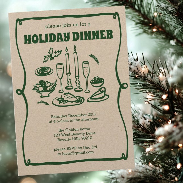 Convite Festa de Natal Whimsso, Janto Kraft (Whimsical Christmas Holiday Dinner Party Kraft Invitation
)
