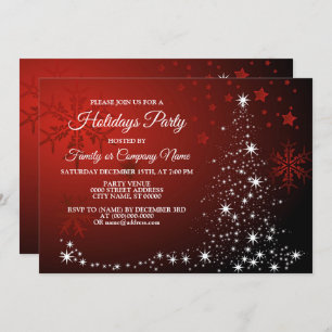 Convite Festa de Natal White Stars Tree Red Snowflakes