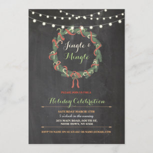 Convite Festa de Natal Wreath Feliz Jingle Mingle Invite