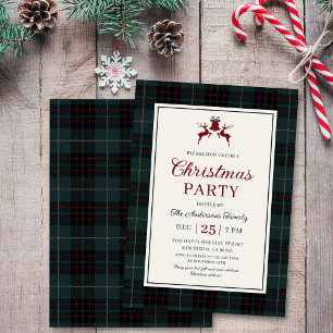 Convite Festa de Natal Xadrez Tartan Verde Azul Clássico