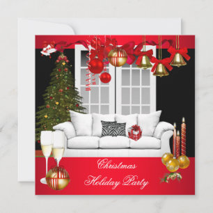 Convite Festa de Natal Xmas Vermelho Branco Bolas