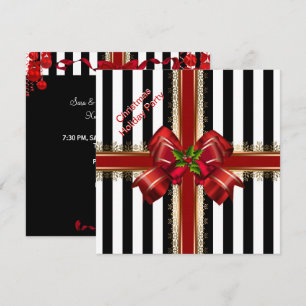Convite Festa de Natal Xmas Vermelho Branco Listra