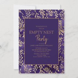 Convite Festa de Ninho Vazio com Folhas de Ouro Roxo Elega