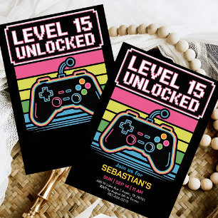 Convite Festa de Nível Alto para Meninos Gamer