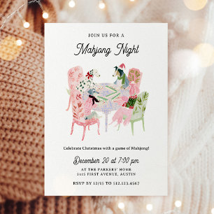 Convite Festa de Noite de Mahjong das Férias de Natal