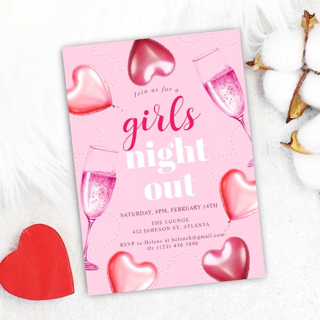 Convite Festa de Noite-Noite-Feira Rosa-Rosa-Bonita (Cute Elegant Pink Birthday Girls Night Out Party Invitation)