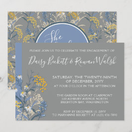 Convite Festa de noivado Amarelo e Marinho margarida botân