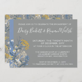 Convite Festa de noivado Amarelo e Marinho margarida botân