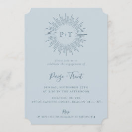 Convite Festa de noivado Azul Claro de Sunburst Moderna