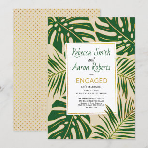 Convite festa de noivado bege das folhas tropicais verdes