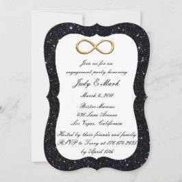 Convite Festa de Noivado Black Glitter Gold Infinito