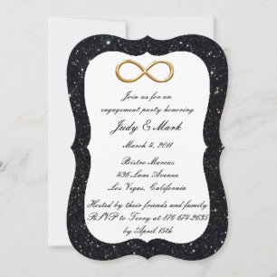 Convite Festa de Noivado Black Glitter Gold Infinito