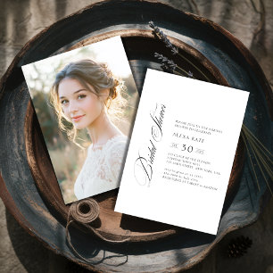 Convite Festa de Noivado Black & White Whimsy Script Foto