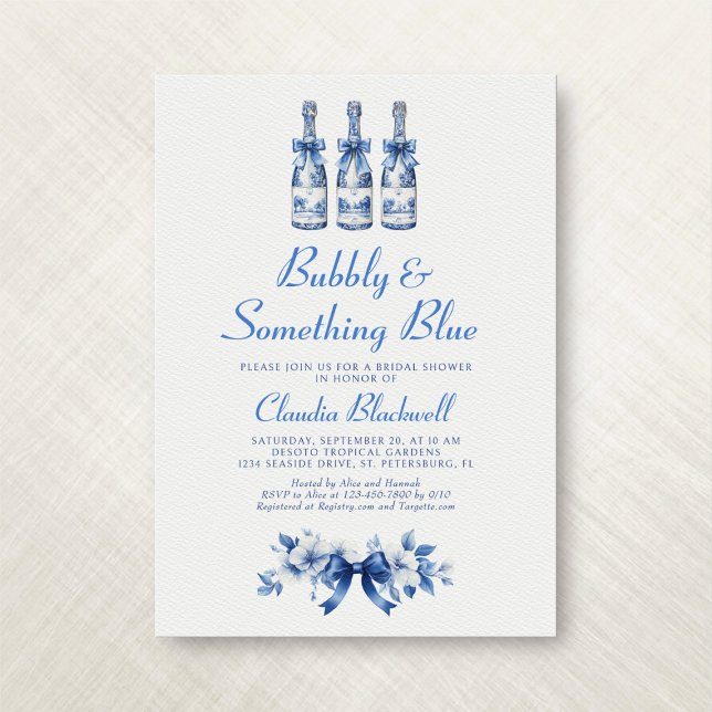 Convite Festa de Noivado Bubbly Something Blue Chinoiserie (Criador carregado)