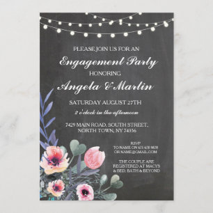 Convite Festa de noivado Chalk Lights Floral Invite