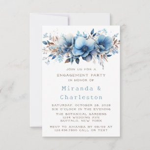 Convite Festa de noivado Chic Blue White Flowers