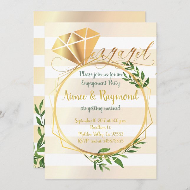 Convite Festa de noivado Chic Floral Elegante (Frente/Verso)