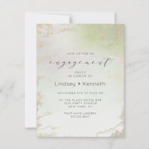 Convite Festa de Noivado Chic Ombre Spring Green Gold Foil