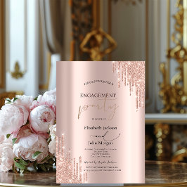 Convite Festa de Noivado Chic Rosa Dourado com Glitter