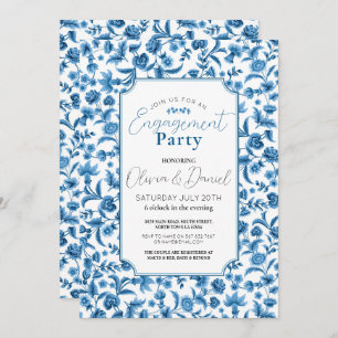 Convite Festa de noivado Chintz Blue & White Floral Ditsy