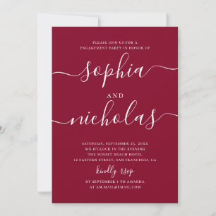 Convite Festa de Noivado Clássica Burgundy com Letra Elega