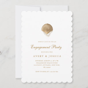 Convite Festa de Noivado Coastal Gold Seashell & Pearls