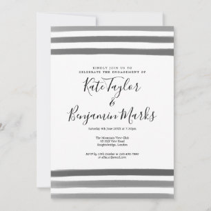 Convite Festa de Noivado com Aquarelas Modernas em Preto e