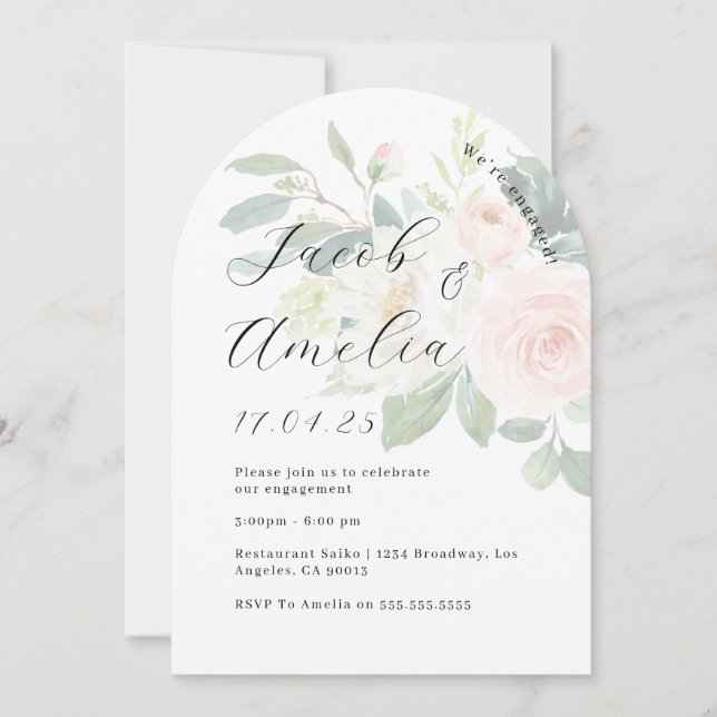 Convite Festa de Noivado com Arco Moderno Floral Blush   (Frente)