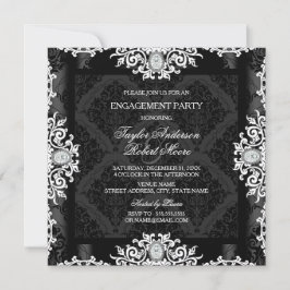 Convite Festa de Noivado com Damask Preto e Branco Diamant