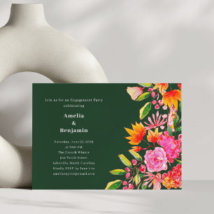 Convite Festa de Noivado com Flores Rosa e Verde Modernas