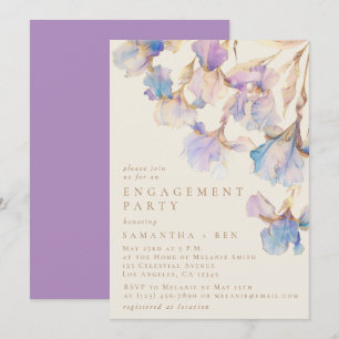 Convite Festa de Noivado com Íris Floral em Aquarela Elega