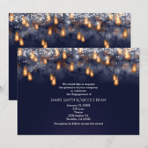 Convite Festa de Noivado com Lâmpadas Penduradas Antigas