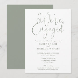 Convite Festa de Noivado com Rótulo Verde Sage