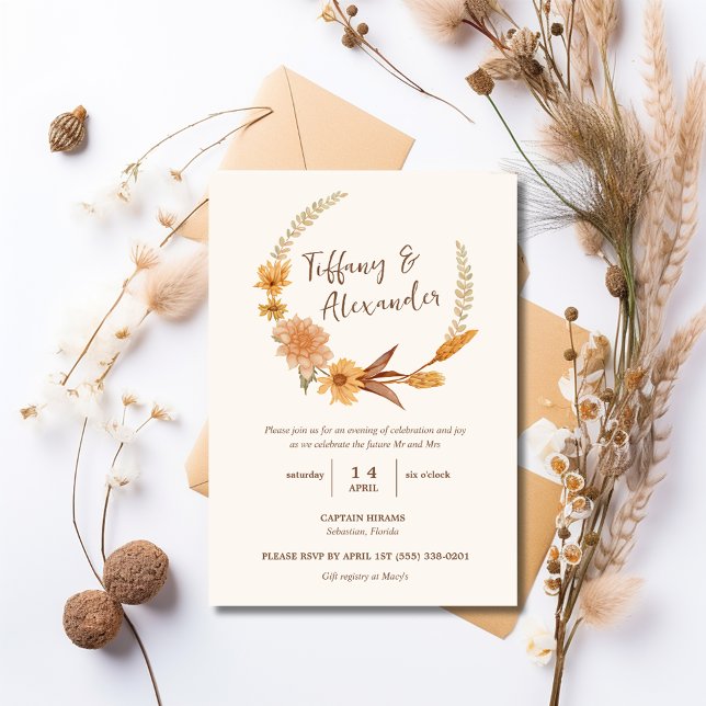 Convite Festa de noivado das flores de queda de boho (Boho Fall Flowers Engagement Party Invitation)