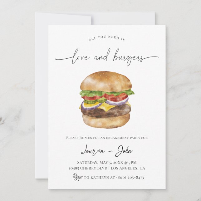 Convite Festa de noivado de Amor e Burgers (Frente)