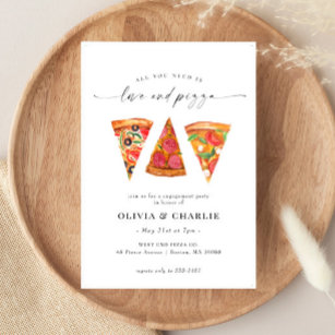 Convite Festa de noivado de Amor e Pizza