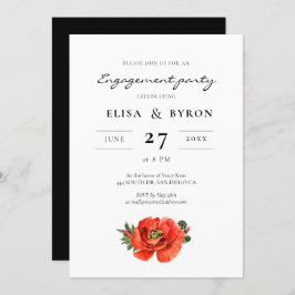 Convite Festa de noivado de aquarela de papoila vermelha