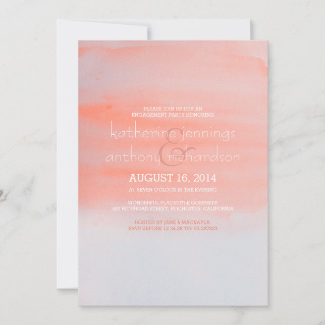 Convite Festa de noivado de aquarela moderna elegante (Frente)