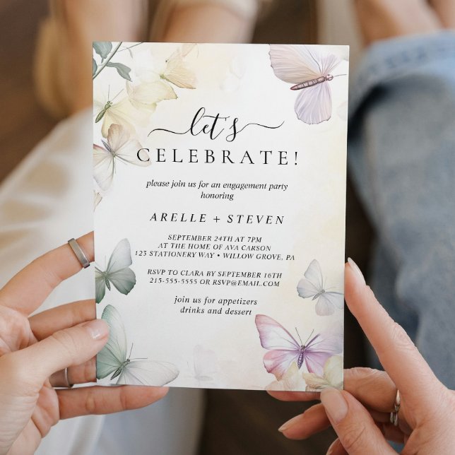 Convite Festa de noivado de Borboletas Brancas (Criador carregado)