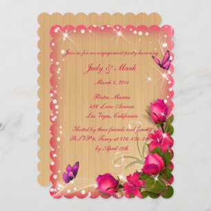 Convite Festa de noivado de borboletas Flóridas Rosa de Ma