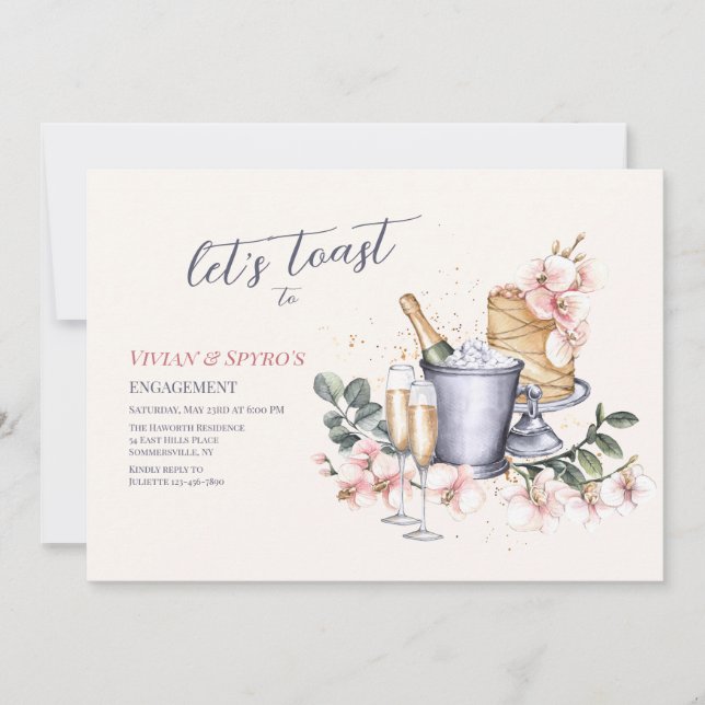 Convite Festa de noivado de brinde de champanhe (Frente)