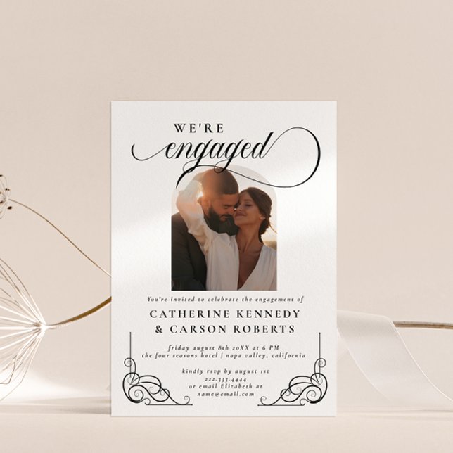 Convite Festa de noivado de Caligrafia de Script Branco e  (Criador carregado)