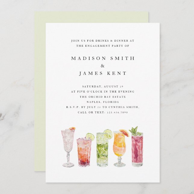 Convite Festa de noivado de Casamento de Cocktails Tropica (Frente/Verso)