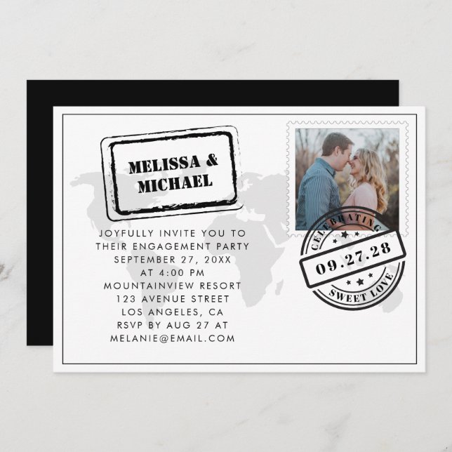 Convite Festa de noivado de Casamento de Destino do Mapa M (Frente/Verso)